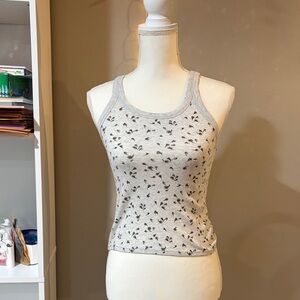 American Eagle by Payless Light Gray Floral Tank Top